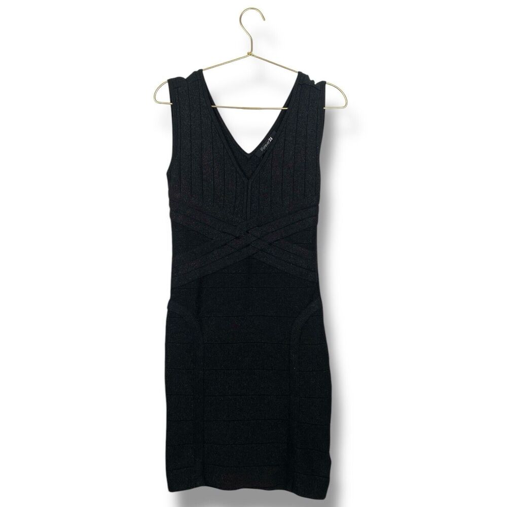 Forever 21 Black Silver Sleeveless Contour Sweater Dress Size Large‎ 127